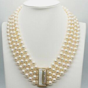 2CT SIGNED PEARL 4 STRAND 18KT GOLD 17" NECKLACE